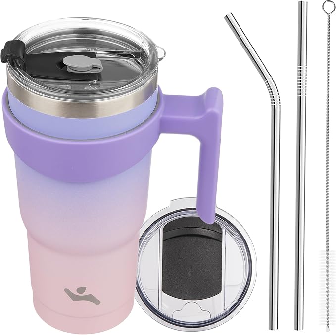Konokyo 20 oz Tumbler with Handle and Straw, Insulated Travel Mug | Pastel Sunset; BPA-free, leak-proof tumbler with 2 lids, 2 straws, cup holder fit for coffee, office, travel & daily use