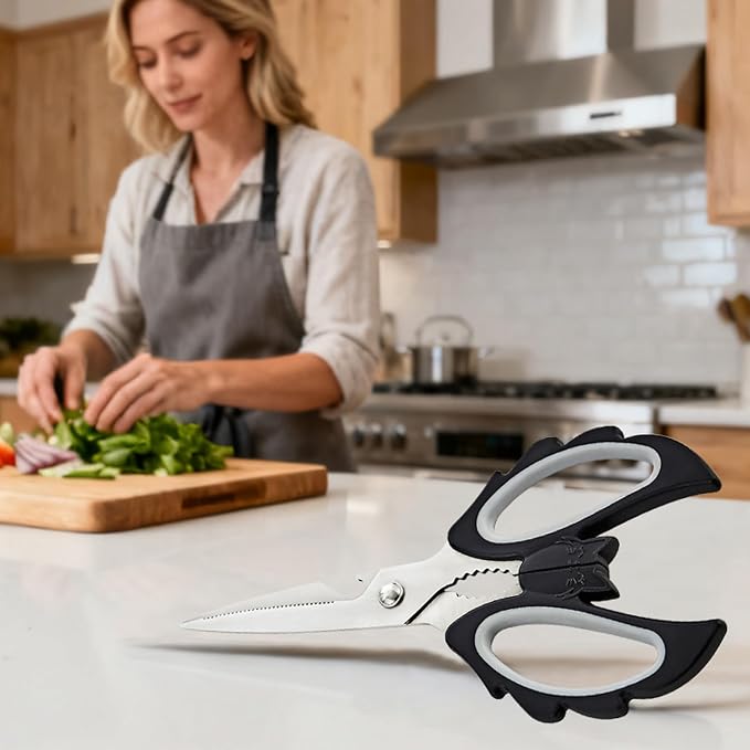Livin Aesthetic Angel Wings & Cat Kitchen Scissors - Ambidextrous Large Grip Handle Shears for Right & Left Handed - Ergonomic Comfortable Food Scissors for Kitchen, Office & Crafting