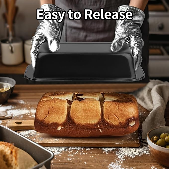 Novery 2PCS 8"x4" Non-Stick Carbon Steel Loaf Bread Baking Pans | Even Heating, Easy Release, For Homemade Bread Meatloaf Brownies Cakes, Sourdough, Lasagna, Rectangle Bakeware
