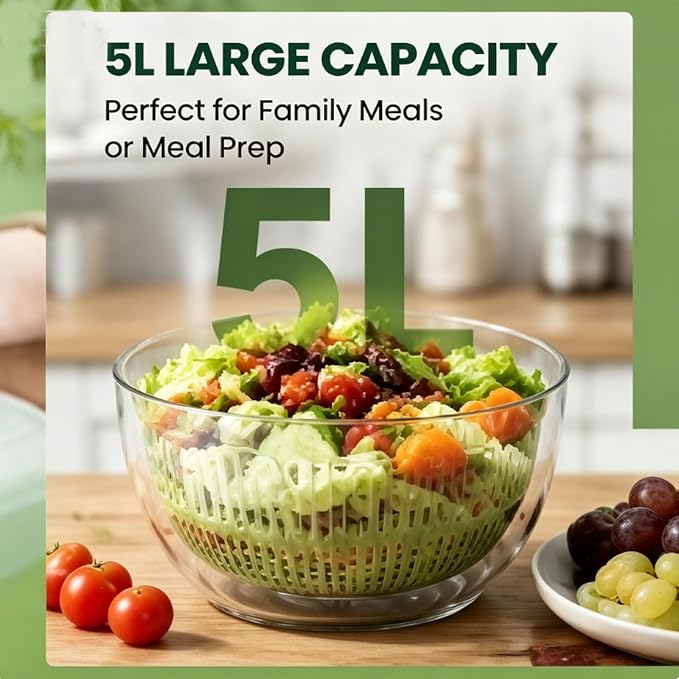 5L 3 in 1 Salad Spinner & Slicer,Multifunctional Salad Spinner with Mandoline Slicer,5-in-1 Manual SaladSpinner & Vegetable Prep Bowl,5 in 1 LettuceSpinner Dryer with 5 Blades Slicing,for Kitchen (B)