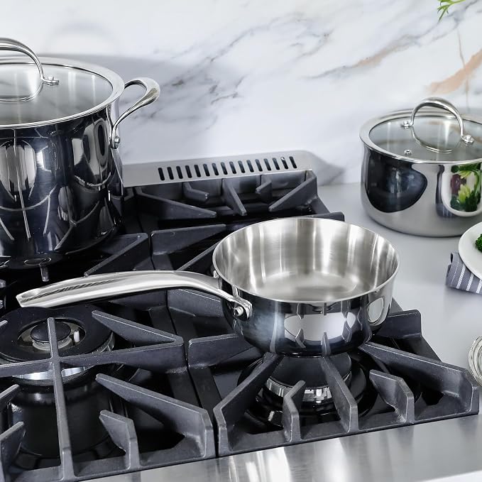 KEAWELL K3 Premium Tri-Ply Fully Clad Saucepan with Lid (1.5-Qt) | Tri-Ply Fully Clad Stainless Steel Saucepan; Small Pot with Lid; Even Heating; Induction and Oven Safe; For All Stovetops