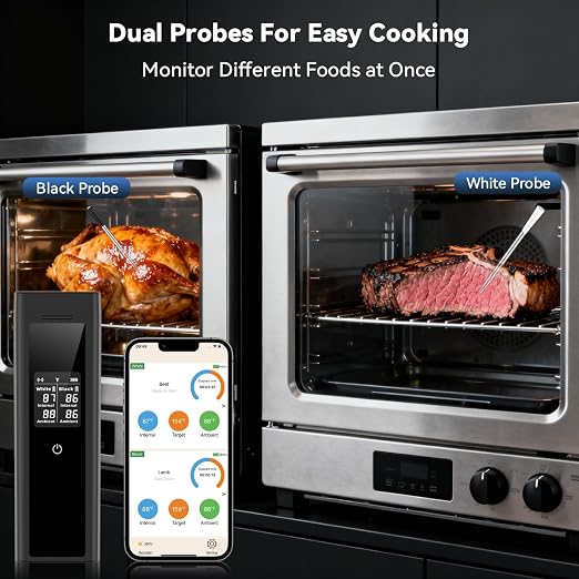 Smart Wireless Meat Thermometer, Dual Probes, Bluetooth App, IP67 BBQ Grill | Real-time temperature tracking and smart alerts for grilling, smoking, roasting and oven cooking.