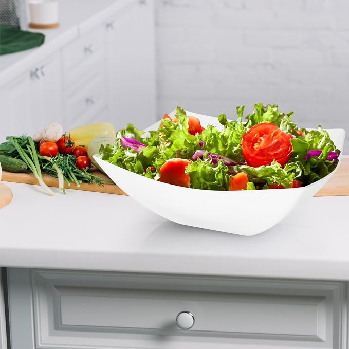 R-kay 6 Pack Square Plastic White Serving Bowls - White Plastic bowls 64 Oz - Salad Bowls Large Serving - Premium Heavy Duty For Weddings Catering And Birthday parties