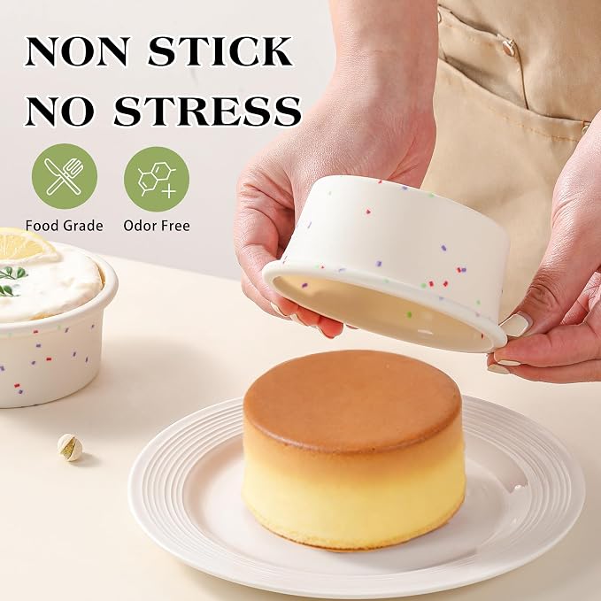 4 Inch Silicone Round Cake Pans, Set of 2 | Metal Reinforced Frame, Nonstick Mini Smash Cake Molds for Baking, BPA Free, For Baby's First Birthday, Small Cakes, Desserts