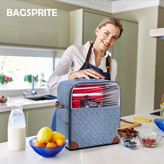 BAGSPRITE Stand Mixer Cover with Appliance Sliders Base Compatible with KitchenAid Mixer-Storage Bag for 6/7/8 Quart with Pockets for Kitchen Aid Accessories and Attachments