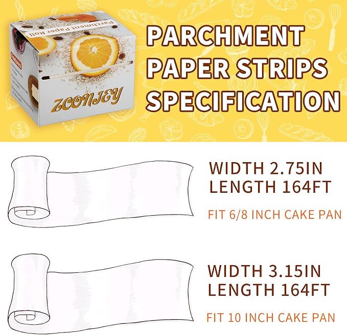Baking Parchment Paper Side Liners - Baking Strips Roll for Round Cake Pans, Cheesecake Springform Pan, Non Stick Pan Lining Paper 3.15in x 164ft, Pre-cut Heat Resistant Kitchen Paper