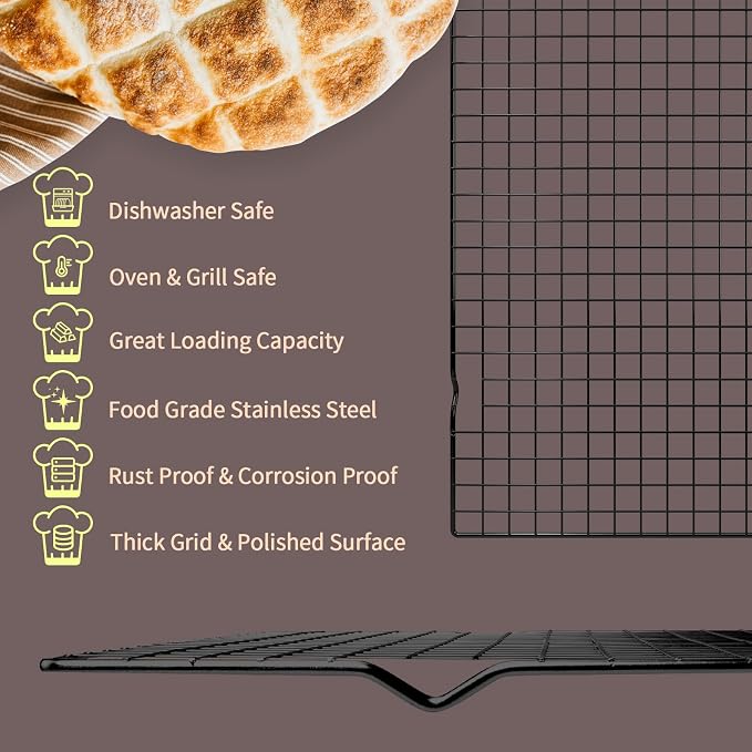 Cooling Rack for Cooking and Baking, 16" x 10" Wire Rack, Black | Thick Wire Rack, Oven & Dishwasher Safe, for Roasting, Grilling, Drying, Fits Half Sheet Pan