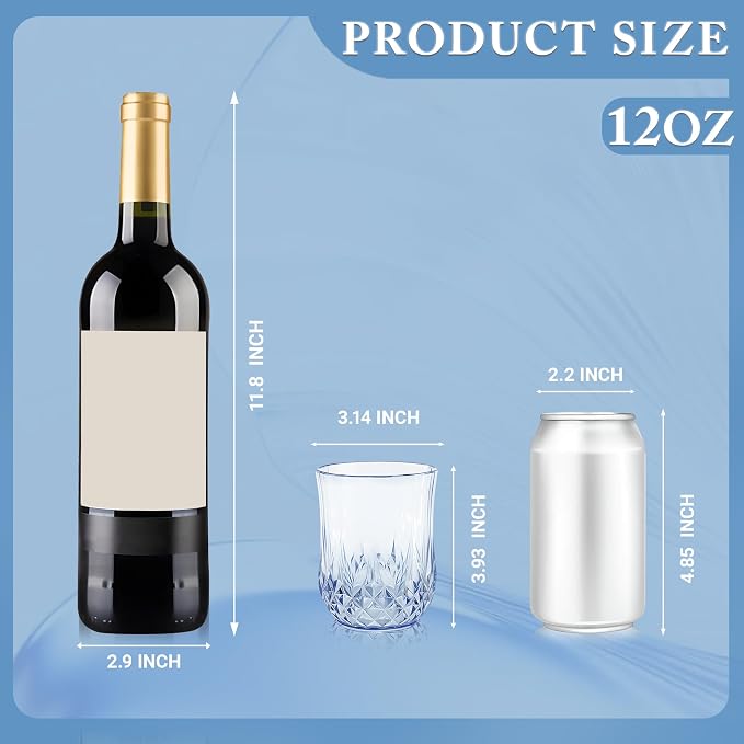 40 Pack Plastic Stemless Wine Glasses, 12oz Unbreakable Wine Cups | Reusable Fancy Vintage Drinking Glass Bulk for Cocktail, Whiskey, Juice, Elegant Decor for Wedding, Party & Holiday Events