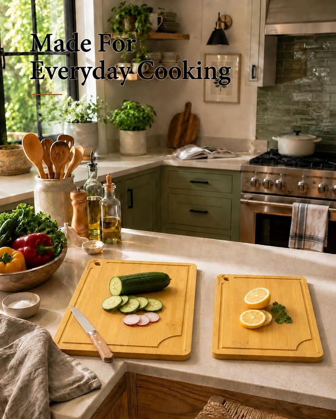 Cutting Board Set of 2,Chopping Boards for Kitchen Meal Prep,Large and X-Large Wood Cutting Boards for Meat, Vegetables and Fruit, Deep Carbonized Bamboo Boards for Daily Cooking and Small Kitchen
