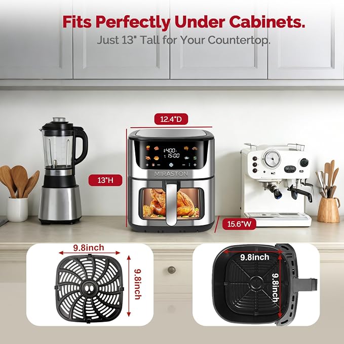 8.5QT Digital Air Fryer, XL Stainless Steel Oven for Family Meals | FAMILY SIZE: Large capacity air fryer for 4-8 people; PFAS-free coating, healthy & fast cooking，effortless dishwasher clean.