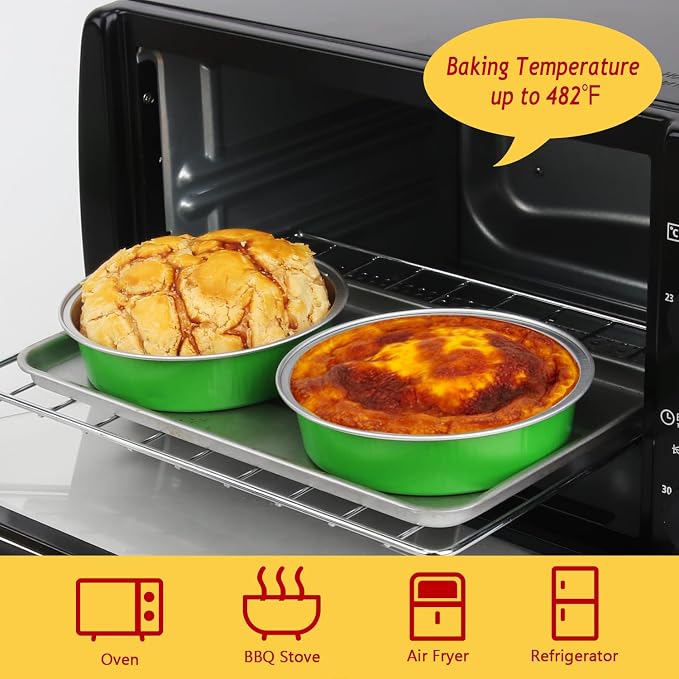 LNYZQUS 8oz Mini Pie Tins with Lids 50 Pack, 4 Inch Individual Cake Pans | Foil Disposable, Small Cake Tins, Mini Pie Containers, for Christmas Bake Sale Baking and Packaging, Green