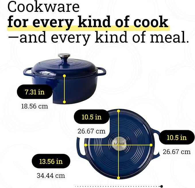 Lodge Essential Enamel Cast Iron Dutch Oven 6 Quarts - Perfect for Bread Baking, Braising, Marinating & Slow Cooking, Features Moisture-Sealing Lid & Dual Handles, Kitchen Essentials, Indigo