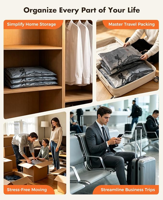 Vacuum Storage Bags with Electric Pump,Covers -60kPa Vacuum Seal Bags for Clothing Devices, Travel Bags with Portable Cordless Pump Included, Compatible with Bags 15 Combo Set