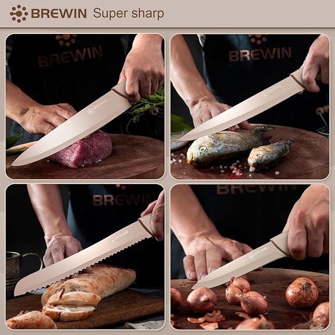 Knife Set, Brewin Kitchen Knife Set, Knives Set for Kitchen, Universal Knife Block, Utility Knife Block Set, New Home Essentials, Apartment Essentials, Camping essentials, RV Essentials