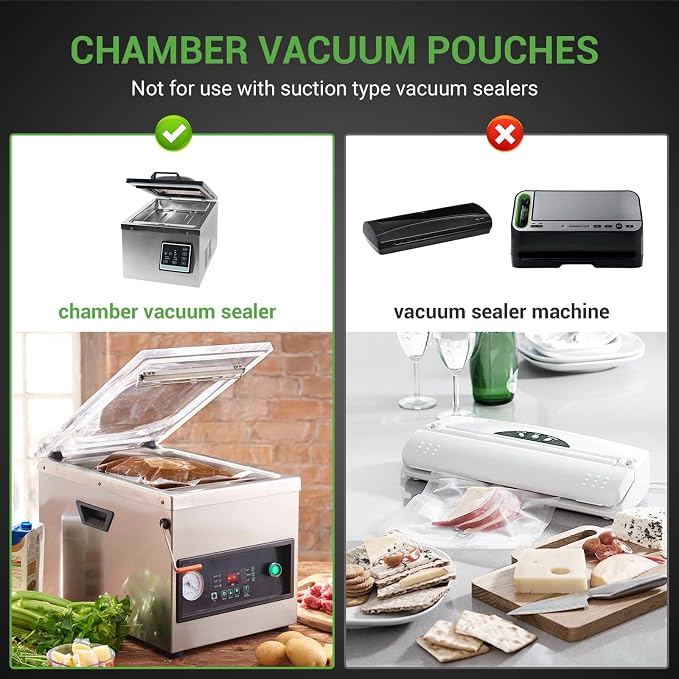Chamber Vacuum Sealer Bags 260 Quart size 8" x 12", Pint Size 6" x 10" For Vacuum Chamber Bags Pre-Cut Chamber Vacuum Bags- BPA-Free -Heavy Duty Chamber Machine Pouches
