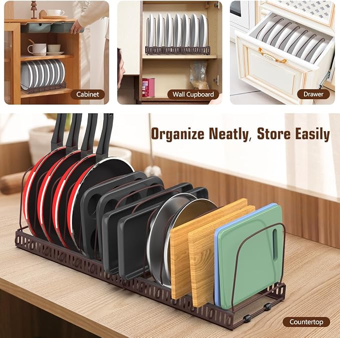 Housolution Cutting Board and Baking Tray Cookie Sheet Organizer, Bronze | 12"-23" Expandable, 14 Adjustable Dividers, Sturdy Metal Construction, Easy Assembly