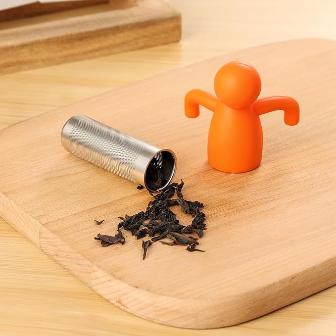 Leden Fine Mesh Tea Infuser for Loose Leaf Cute Tea Steeper, Orange | Stainless Steel Fun Person-shaped Design Tea Strainer Filter with Silicone Handle for Loose Tea Ball for Cup Mug