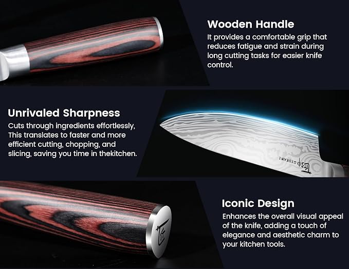 14pcs Chef Knife Set with Roll Bag, Professional Stainless Steel Japanese Knife Set with Pakkawood Handle for Professional Chef, Camping, Travel, BBQ, RV or Gift