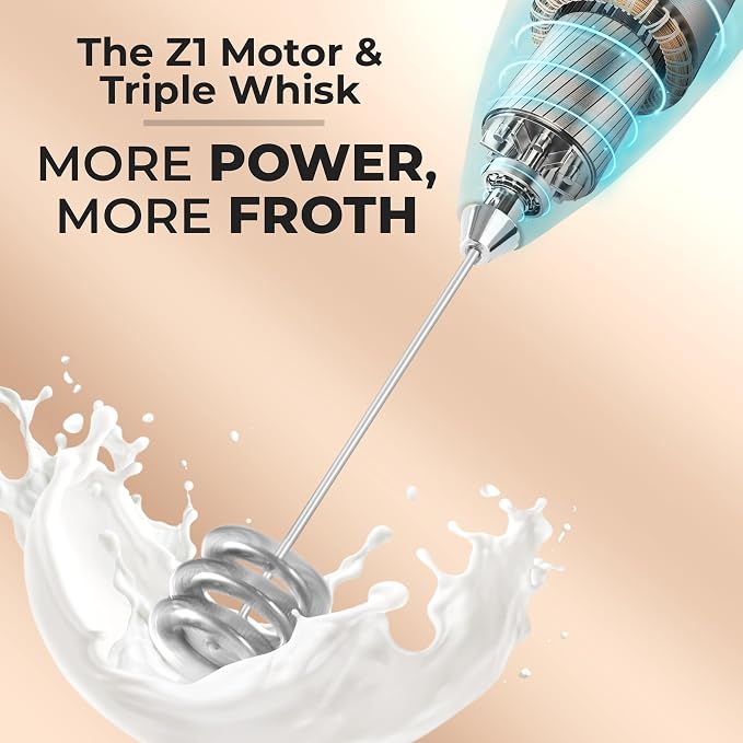 Zulay Kitchen Powerful Milk Frother Wand With Duracell Batteries - Ultra Fast Handheld Drink Mixer - Electric Whisk Foam Maker for Coffee, Lattes, Cappuccino & Matcha - Triple Whisk - Pink Sunrise