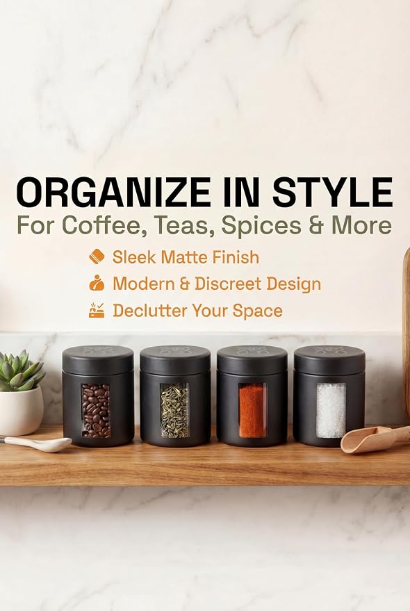 Treehouse Smell Proof Containers (120mL), Jars with Airtight Lids for Herbs, Spices, Coffee and Tea, Air Tight Glass Storage Jars with UV Protection Glass, (Set of 2) (Matte Black)