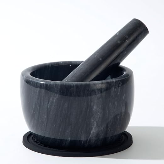 Marble Heavy Duty Mortar and Pestle Natural Marble Mortar and Pestle Set for Gourmet Cooking & Spice Grinding Make Fresh Guacamole, Salsa, Pesto, Stone Grinder Bowl, (7oz)
