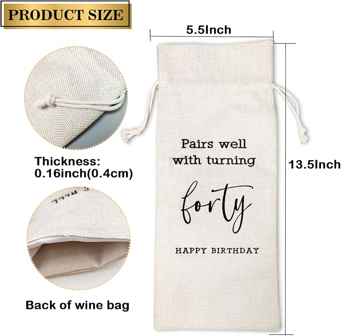 Funny 40th Birthday Gifts for Women Men- 40th Birthday Wine Glass & Wine Bag Gift Ideas for Wife, Husband, Mom, Dad, Sister, Aunt, Coworkers,40Year Party Supplies Decor for Him Her (Clear-40)