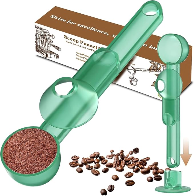 Coffee Scoop with Funnel for Ground Coffee, Protein Powder & Tea, for Reusable K Cup Refiller, 2TBSP Mess-Free, Funnel Design Prevents Spills (Translucent Green, 1-Pack)