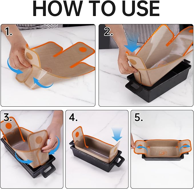 NiHome Silicone Bread Sling, Nonstick Reusable Loaf Pan Liner, Orange Edges | Eco-Friendly Fits 9x5, 9.5x5, 10x5 Inch Bakeware, Dishwasher Safe, Clever Folded Corners Prevent Batter Leakage