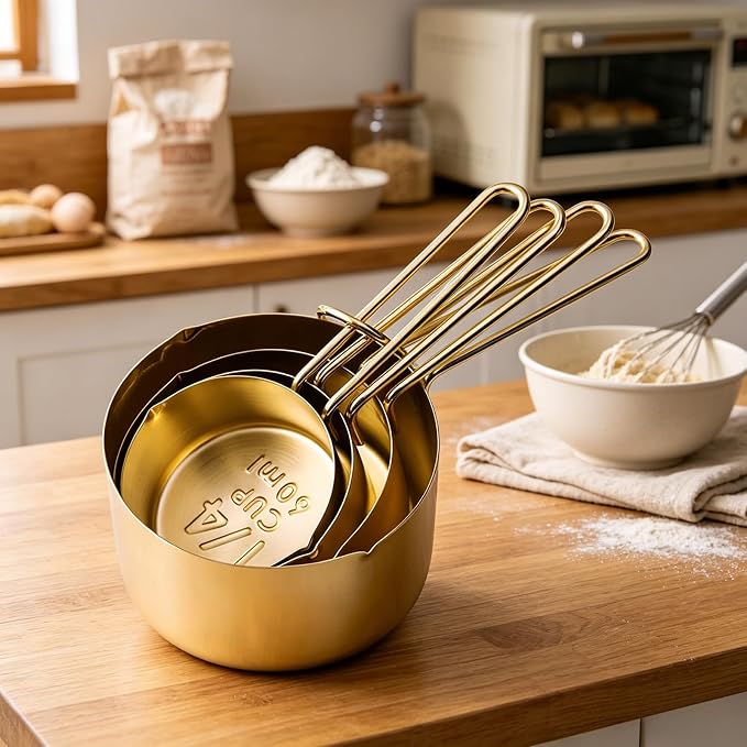 4pcs Stainless Steel Measuring Cups Set, Gold | Kitchen Accessories, Baking, Tea Coffee Measuring Tools