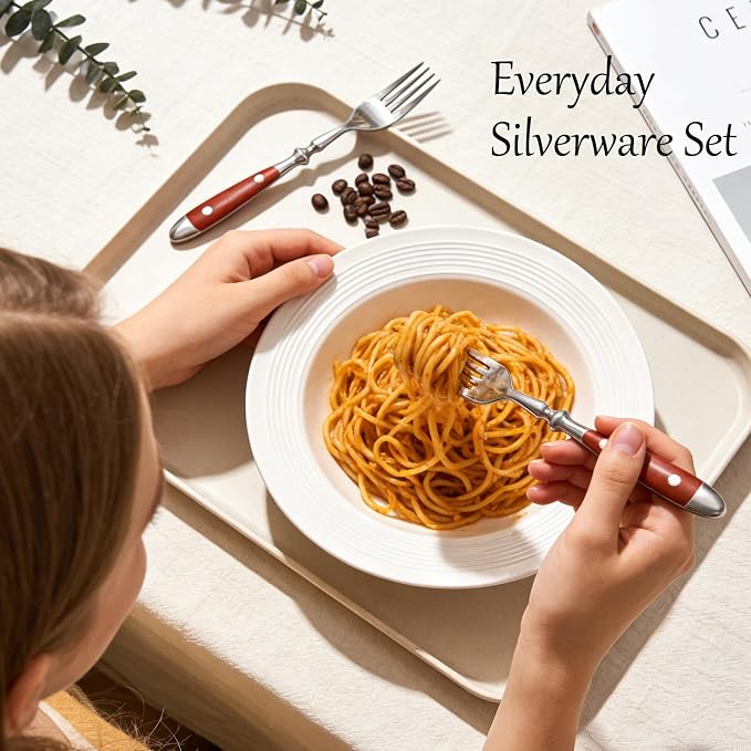 20pcs Brown Silverware Set Service for 4,Vintage Flatware Set with Brown Bakelite Handle, Stainless Steel Cutlery Set, Dishwasher Safe