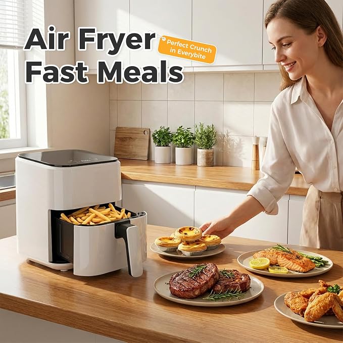 Compact Digital Air Fryer 3 Qt, Small Airfryer with Nonstick Plate, Dishwasher Safe Basket, Auto Shutoff, Simple Touchscreen, Quick Meals for Small Spaces