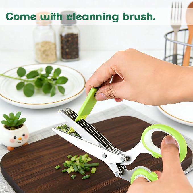 Herb Scissors & Herb Stripper Wooden Vegetable Leaf Separator, Multipurpose 5 Blade Kitchen Salad Scissors, Exquisite Herb Stripper Gifts for the Kitchen Suitable for Home Use