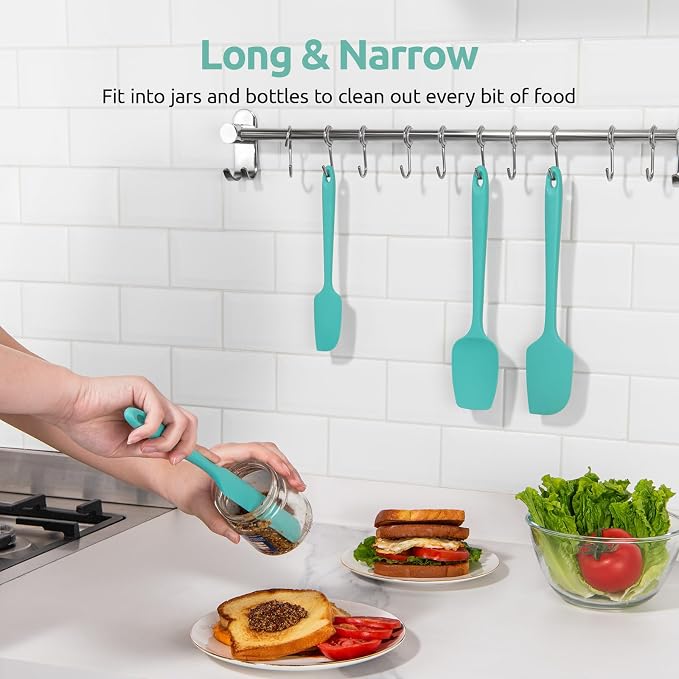 U-Taste Silicone Spatula Set with 600 Degrees Fahrenheit Heat Resistant (Teal/Aqua Sky) | Food Grade Hot-Proof Seamless Rubber Scraper, Kitchen Flexible Silicon Cooking Utensil Set, Diswasher Safe Baking Supplies