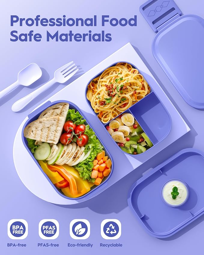 BiuLeon Bento Box Adult Lunch Box, 65 Oz Capacity Lunch Containers(Adjustable 2/3 Tier), BPA-Free, Leak-Proof and Stackable Bento Lunch Box, Microwave & Dishwasher Safe with Utensils(Macaron)