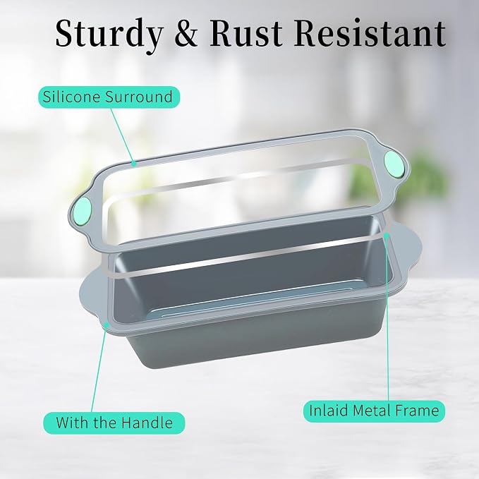 9 Inch Silicone Bread and Loaf Pan, 2 Pack Food Grade Nonstick Silicone Molds for Baking Banana Bread, Meat Loaf, Pound Cake, with Metal Reinforced Frame More Strength