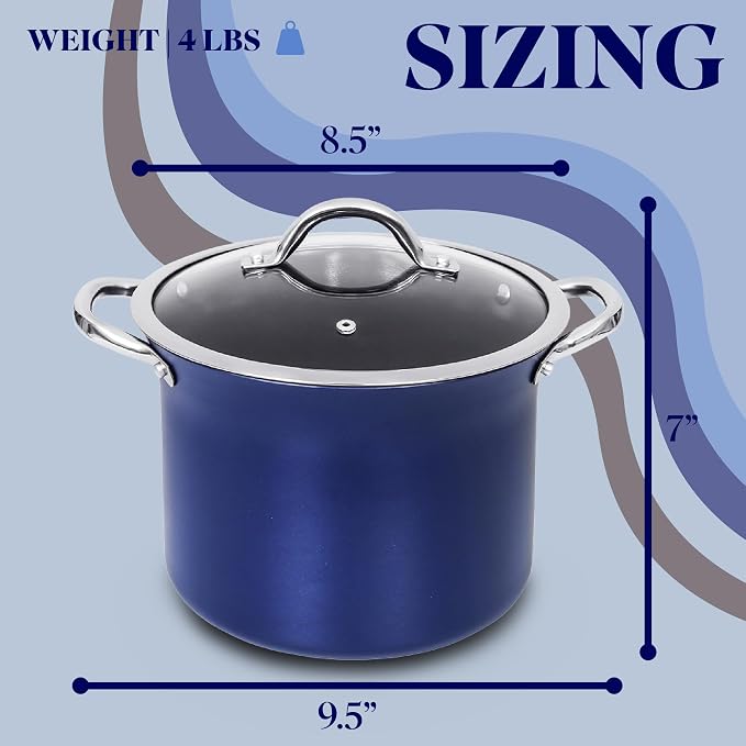 CONCORD Sapphire Nonstick 7 Quart Stock Pot Cookware Set (Induction Compatible)