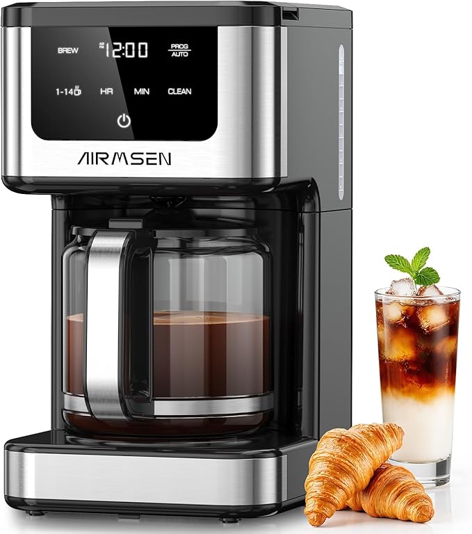 AIRMSEN 14-Cup Programmable Drip Coffee Maker | 1000W Fast Brew, 24H Timer, 2-Hour Keep Warm, 4/6/8/10/14-Cup Selection, 73oz Tank & Glass Carafe for Home Office