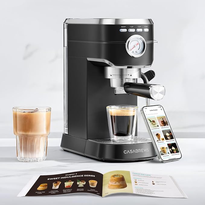 CASABREWS CM5418 Espresso Machine, Espresso Coffee Maker with Steam Wand | Stainless Steel, 20-Bar Pump, Built-in Pressure Gauge, Powerful Steam Wand for Cappuccino Latte for Home, 34oz Water Tank