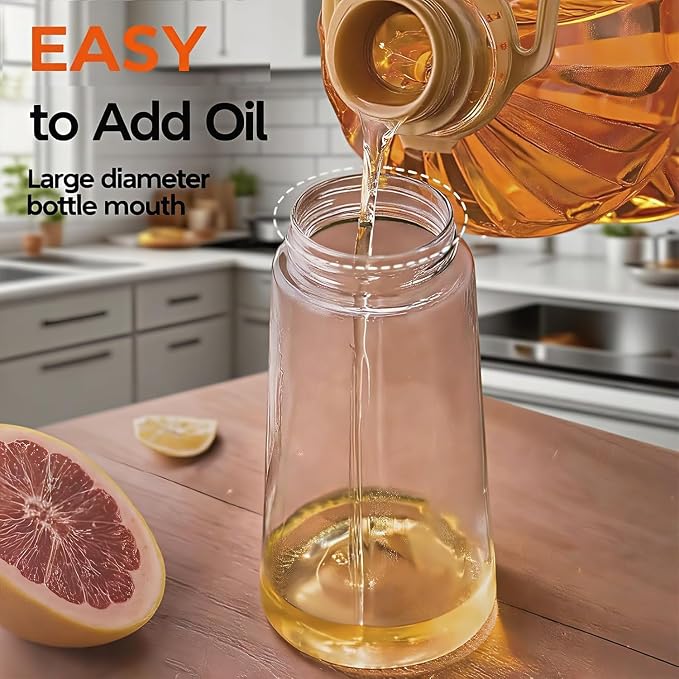2PCS 16oz/470ml Glass Olive Oil Sprayer for Cooking - 2 in 1 Olive Oil Dispenser for Kitchen Gadgets, Air Fryer, Salad, and BBQ (Black & Black)