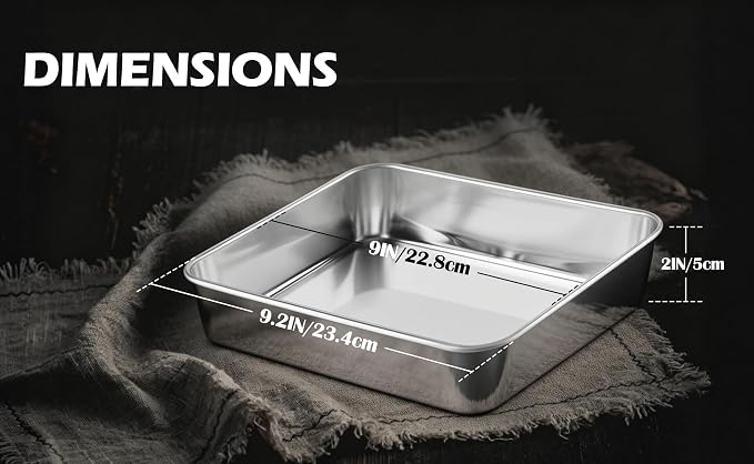 Leonyo Non-Toxic Stainless Steel 9x9 Baking Pan Square Cake Pan, 4 Pack | Commercial Metal 9x9IN Pan Square Baking Dish For Brownie, Cornbread, Banana Bread, Lemon Bars, Dishwasher Safe