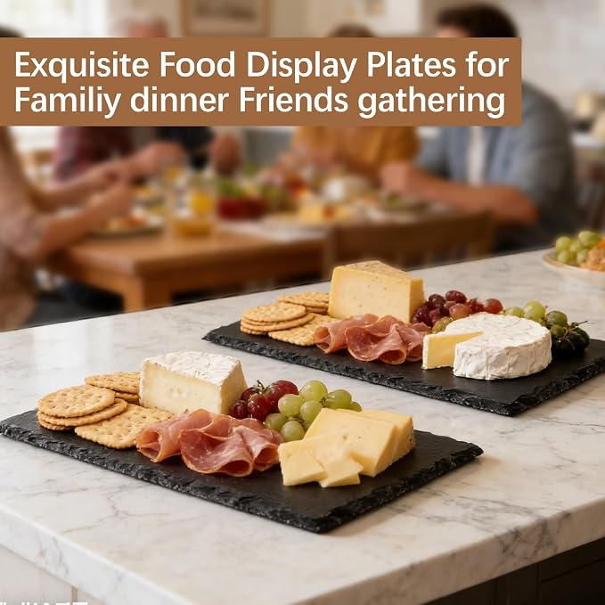 6 Pack 12 inch*8 inch Cheese Boards Black Slate Charcuterie Boards,Slate for Laser Engraving Natural Food Contact Safe Stone,Suitable for Gourmet Platter of Meat, Fruit, Party, Appetizers