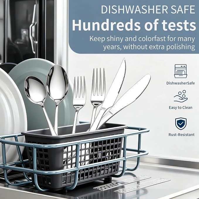 GPY 48-Piece Silverware Set with Steak Knives Nickel Free Cutlery Set for 8 | 18/0 Stainless Steel Forks Spoons and Knives Flatware Set with Mirror Polish, Dishwasher Safe for Home Kitchen & Restaurant