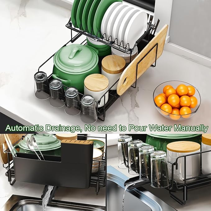 Runnatal Large Dish Drying Rack Stainless Steel Sink for Kitchen | 2 Tier Extendable Stainless Steel Dish Rack Used in Sink & Kitchen Counter, with Drainboard Set & Utensil Holder & Cup Holder