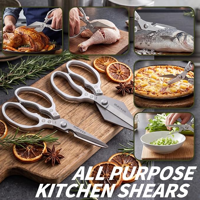 Kitchen Scissors, Kitchen Shears, Sharp Meat Cutting Scissor Dishwasher Safe, Poultry Shear Heavy Duty, Japan Cooking Kitchen Scissors Set for Food Chicken Shears, Gifts for Men Women