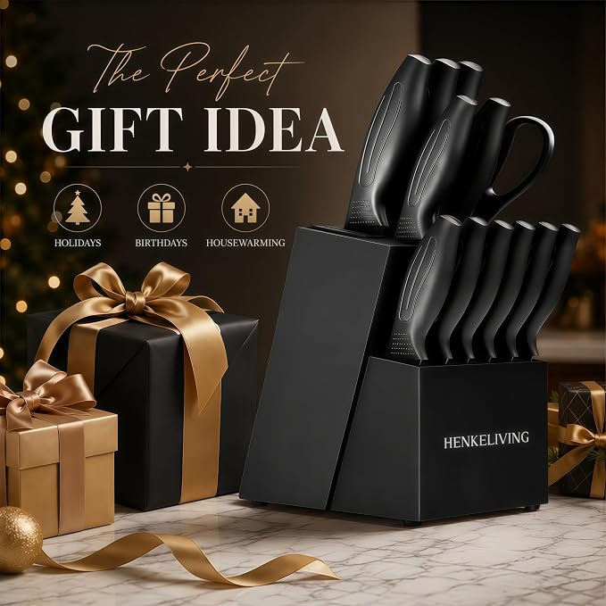 Knife Set with Built-in Sharpener Block, Dishwasher Safe | 14-Piece, High-carbon stainless steel blades, Ultra-sharp edges, Ergonomic non-slip handles, Great gift