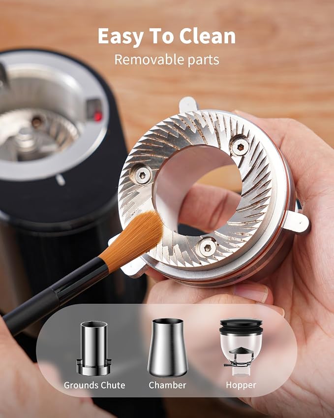 SHARDOR 64mm Flat Burr Coffee Grinder, 100 Settings, Anti-Static, Black | Electric Bean Grinding, All-Metal Chamber, Portafilter Holder,Precision Timer, LED Display, 260W, Silicone Bellows, 120V Only