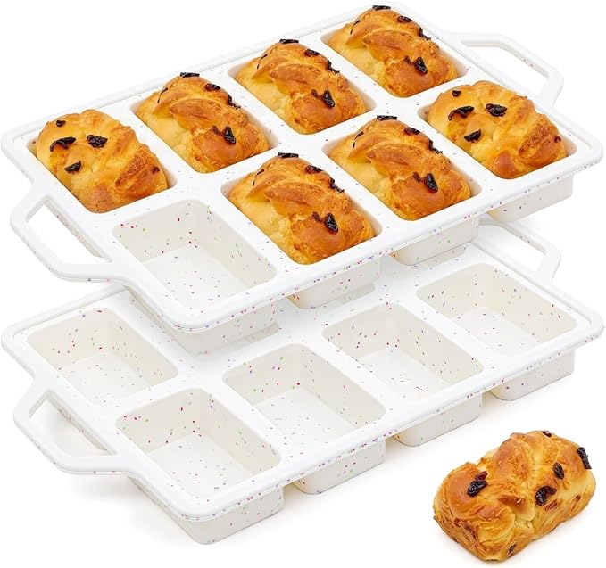Vinino 2 Pack Mini Silicone Loaf Pans with Metal Reinforced Frame, 8-Cavity | Non-Stick Easy Release Heat Resistant Bakeware, Reusable Small Mini Banana Bread & Cake Baking Pans for Daily Baking