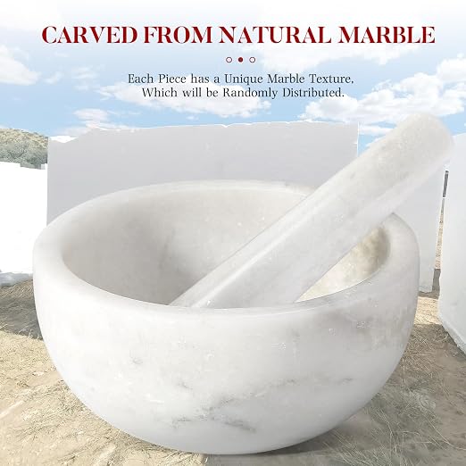 Marble Mortar and Pestle Set, 7"-4 Cups Grinder Bowl for Guacamole, Salsa, Pill Crusher, Spice, Herb, Garlic, Nut, Heavy Duty Grinder for Kitchen(Namib Fantasy)