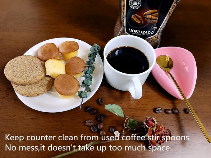 Mini Coffee Spoon Holder, Small Ceramic Spoon Rest for Coffee Stirrers, Teaspoon, Bar Spoon, Coffee Bar Accessories (Pink-Gold Spoon)