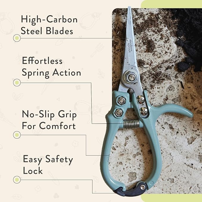 Modern Sprout Pruning Shears- Garden Snips-Herb Scissors- Chartreuse 1-Pack | Lightweight Gardening Tool - Durable Carbon Steel Blade W/Easy-Lock - Gardening Supplies - Flower Cutter - Reusable Holster